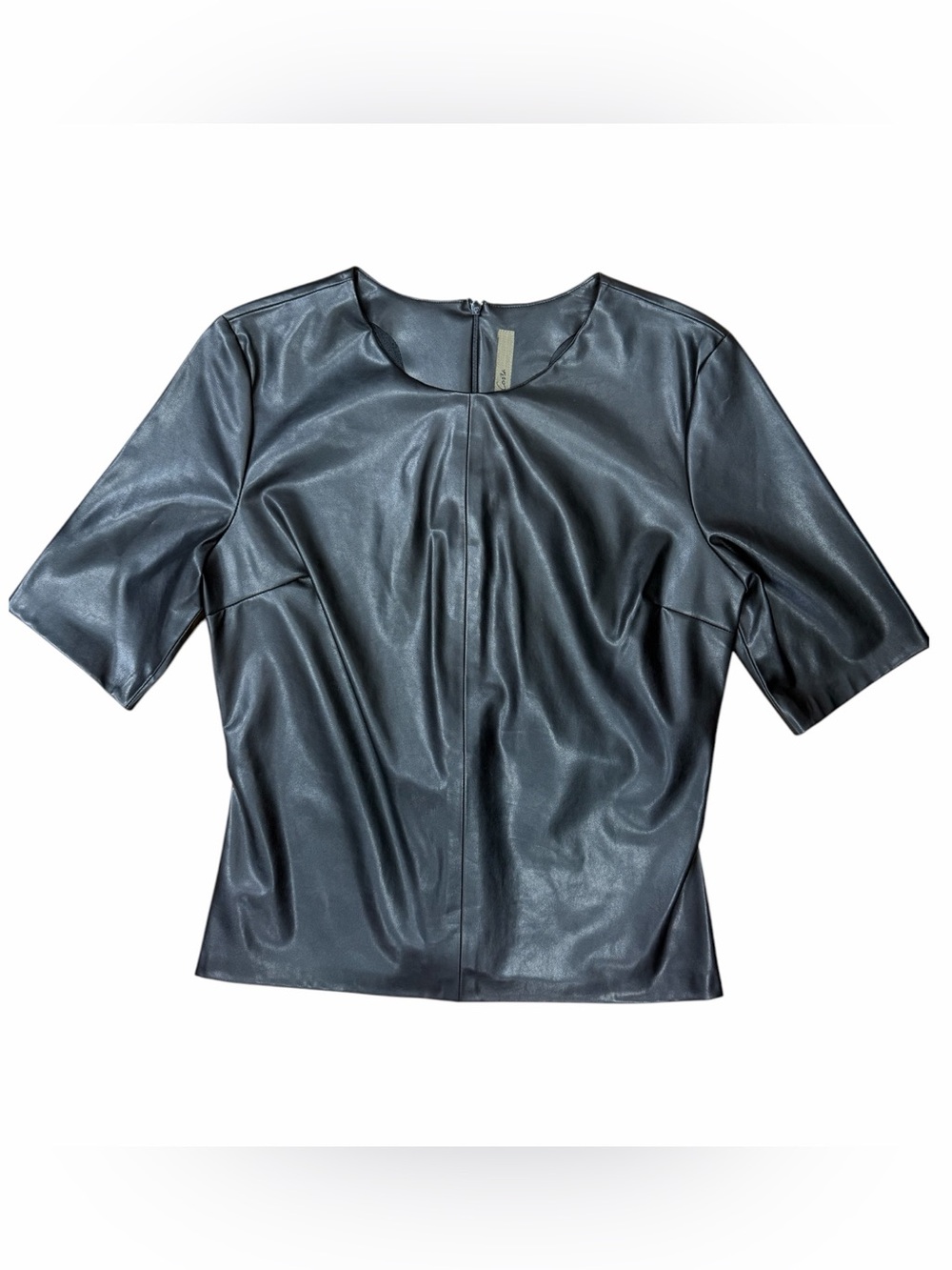 E27 Enza Costa VEGAN LEATHER CREW TOP IN BLACK